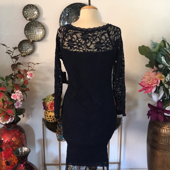 NWT Candalite Petite navy blue lace dress PL - Picture 3 of 5